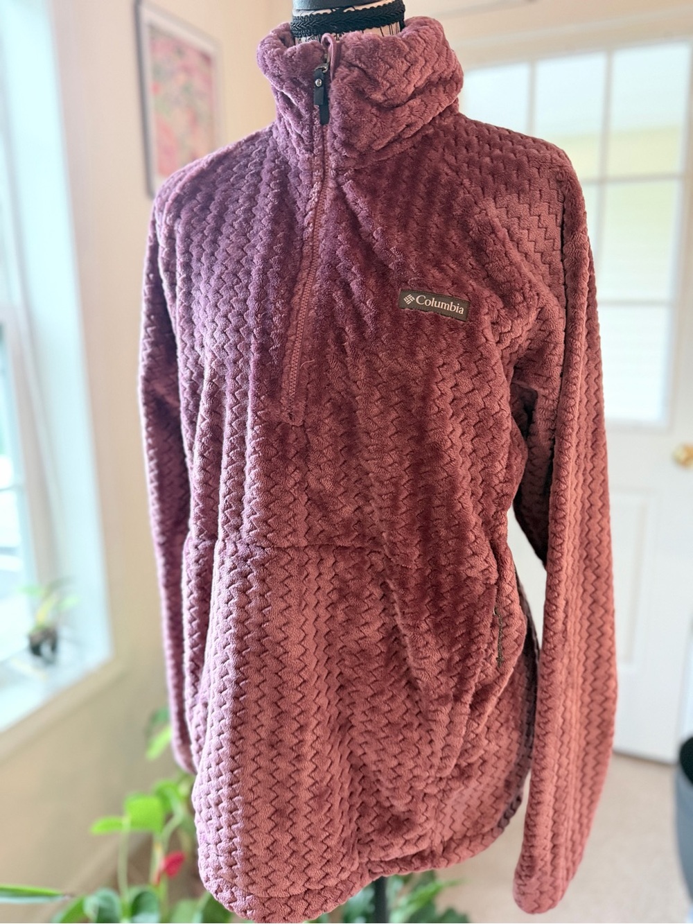 Columbia Fire Side II Sherpa Fleece Quarter Zip Pullover Plum Mauve Textured L